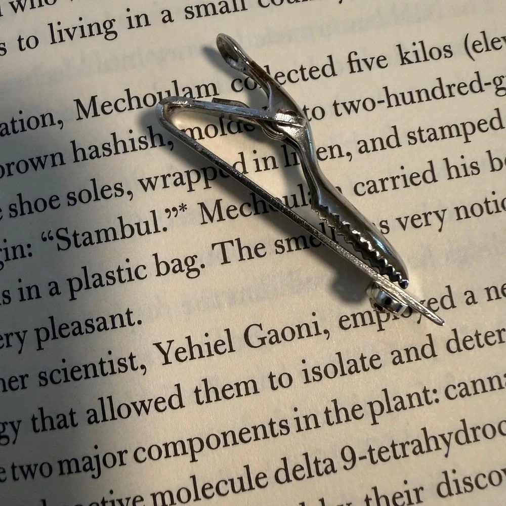 Vintage Slim Silver Tie‎ Clip Money Clip Crystal Accent Mid Century
